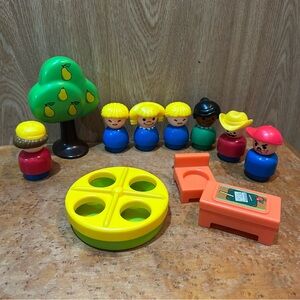 Vtg Lot of 11 Fisher Price CHUNKY Little People Kids Cowboy Playground Tree
